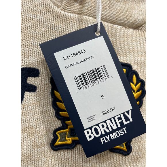 Born Fly Sweater Embroidered Modern Cowl Mockneck Mens Small Oatmeal Heather - Picture 11 of 11